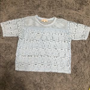 Loft womens light blue blouse floral lace